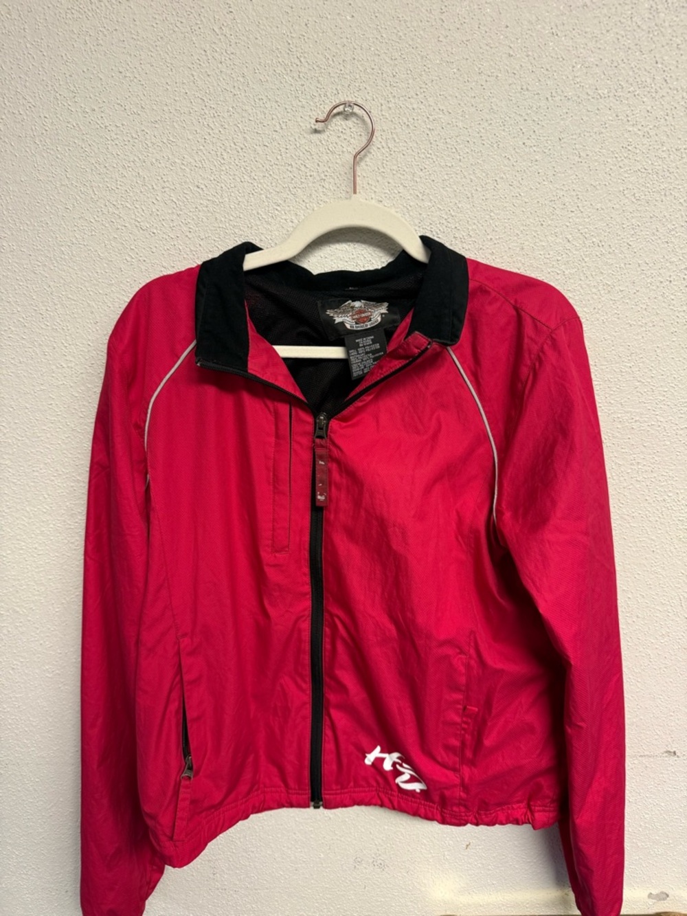 Harley Davidson Hot Pink Lightweight Zip-Up Jacket with Black Collar
